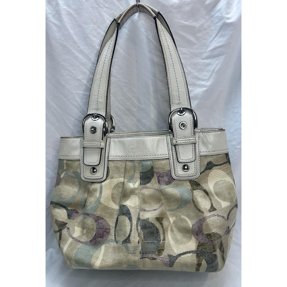 Coach Lynn SoHo Pleated Optic Linen Shoulder Bag F16591 White Leather Y2K